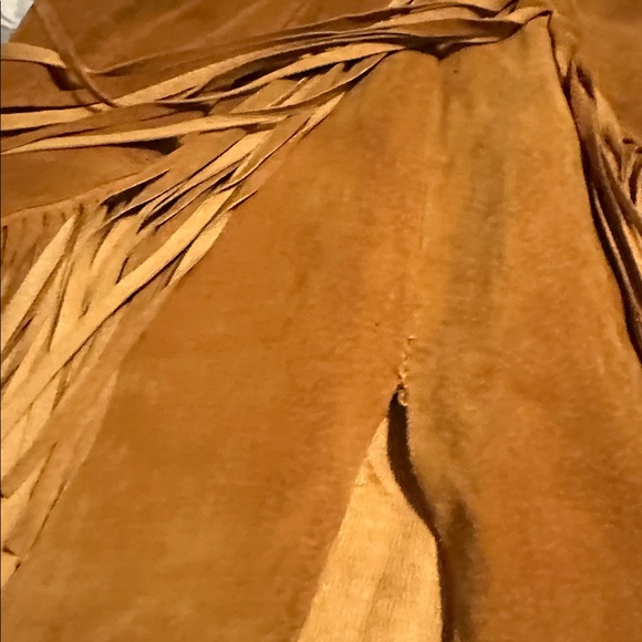 Vintage Suede Fringe Mustard Skirt - Picture 3 of 6
